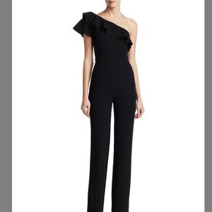 Monique Lhuillier Black One Shoulder Jumpsuit